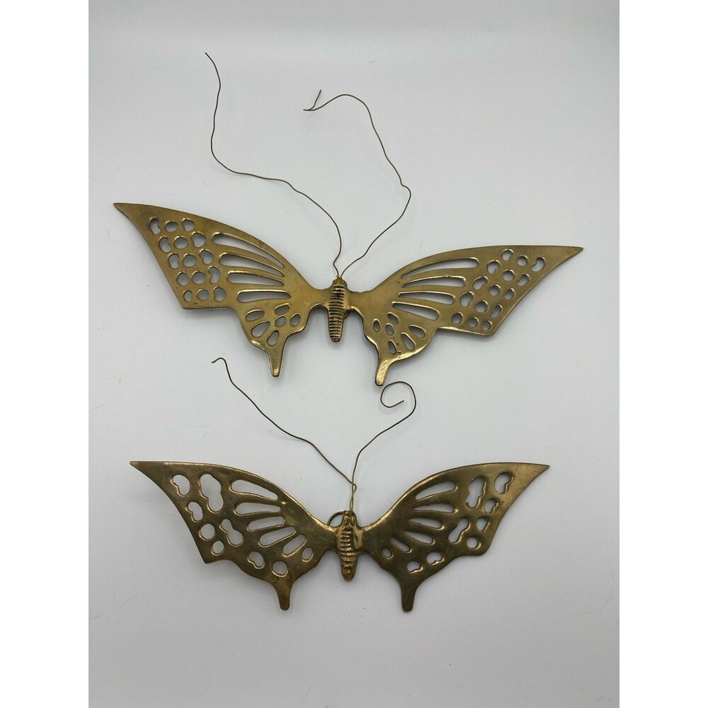 Solid Brass Butterfly MCM Decor Wall Hangers, Vintage Set of 2 Butterflies